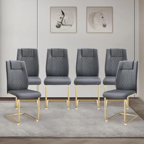 Miniatura 17 de cinkehome Juego de 4 sillas de comedor modernas de color negro con patas de metal plateado, silla lateral tapizada sin brazos con respaldo alto