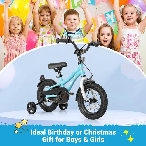Miniatura 6 de COSTWAY Bicicleta para niños de 12/14/16/18 pulgadas, bicicleta para niños pequeños con ruedas de entrenamiento, asiento y manubrio ajustables
