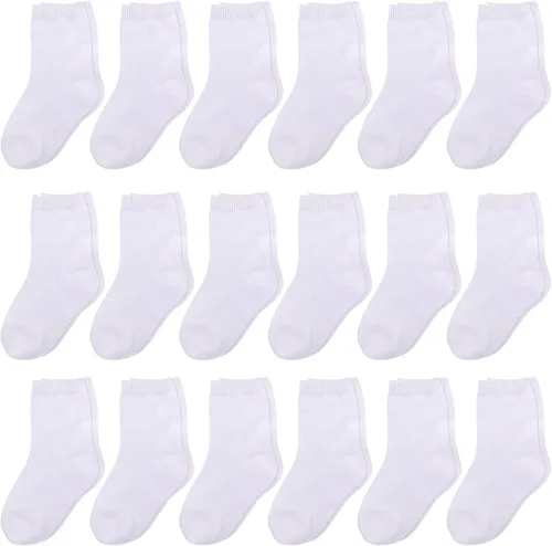 Duufin 18 pares de calcetines para niños y niñas, unisex, de media amortiguación, de algodón, de corte medio, para niños de 1 a 8 años