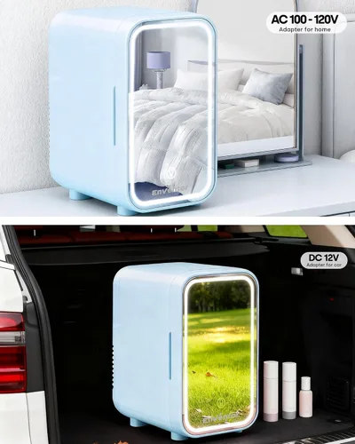 Miniatura 7 de Enventor Mini refrigerador para el cuidado de la piel, refrigerador pequeño para dormitorio, refrigerador de belleza para maquillaje con espejo LED