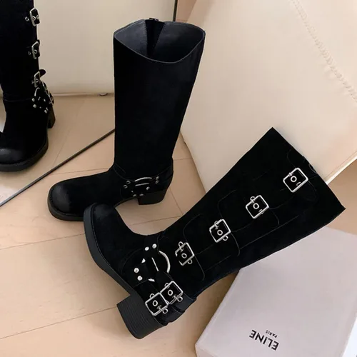 Miniatura 2 de Vertundy Botas altas hasta la rodilla para mujer, botas de tacón bajo grueso de pantorrilla ancha, botas vaqueras de equitación occidental, botas