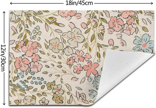 Miniatura 4 de Juego de 4 manteles individuales florales de 12 x 18 pulgadas, diseño de flores silvestres, acuarela, lavables, manteles decorativos de tela de lino
