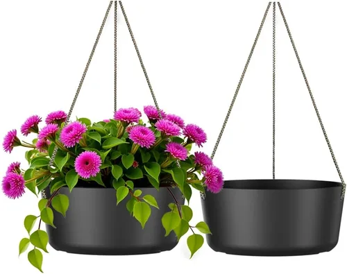 Asnext Maceta colgante de 10.7 pulgadas para plantas de interior y exterior, paquete de 2 macetas colgantes con agujeros de drenaje para decoración