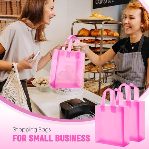 Miniatura 5 de Qilery Paquete de 100 bolsas de regalo de plástico esmerilado con asas, pequeñas bolsas de plástico de 8 x 4 x 10 pulgadas para pequeñas empresas