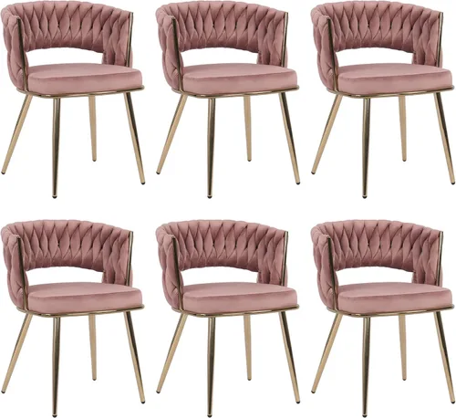 Miniatura 10 de KCC Juego de 2 sillas de comedor modernas de terciopelo, sillas tapizadas para sala de estar con respaldo tejido y patas de metal dorado, silla