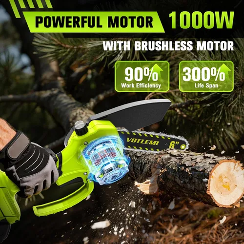 Miniatura 4 de Mini motosierra inalámbrica, motosierra eléctrica de 6 pulgadas con batería de 2000 mAh, motosierra de mano de 1000 W con engrasador automático
