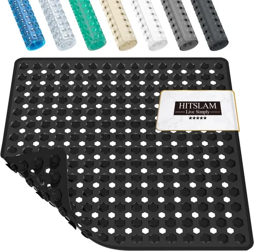HITSLAM Shower Mat Anti Slip, Square Bath Mat for Tub Non Slip with Suction Cups and Drain Holes, 21x21 Inch Bathroom Shower Stall Floor Mat,