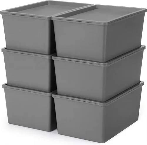 Miniatura 9 de Menkxi 6 contenedores de almacenamiento con tapas, pequeños contenedores de almacenamiento de plástico apilables, cestas de almacenamiento, caja