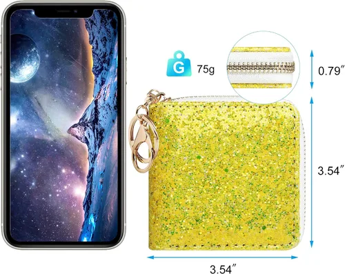 Miniatura 21 de GEEAD - Monedero pequeño con purpurina para mujer o niña, con anillo para llavero