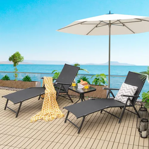 Miniatura 9 de Giantex Sillón de patio plegable, tumbona para tomar el sol al aire libre con respaldo de 5 posiciones, reposapiés de 2 posiciones, marco de acero