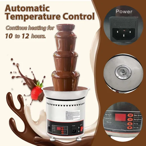 Miniatura 3 de Fuente de chocolate de 4 niveles, máquina de cascada de chocolate de acero inoxidable, torre de fondue de queso caliente con control automático