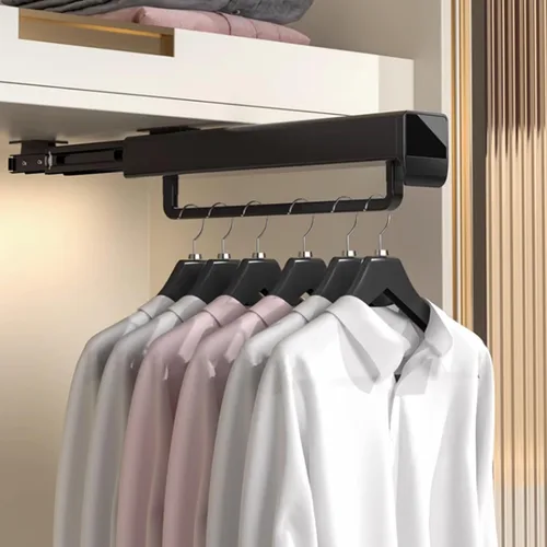 Barra de valet para armario extraíble, barra retráctil de aleación de aluminio, soporte extensible para pantalones de 55.1 lbs, colgador de armario
