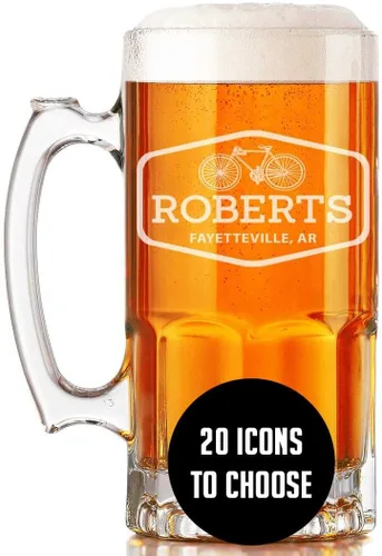 Miniatura 15 de Taza de cerveza de vidrio con monograma grabado personalizado, 34 onzas, Día del Padre, monograma, nombre personalizado, regalos de cerveza Claro