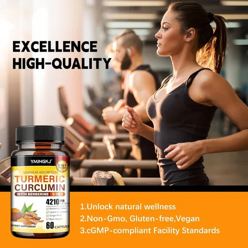 Miniatura 4 de Suplemento de curcumina de cúrcuma con pimienta negra y botánicos bioactivos, cúrcuma, jengibre, berberina, canela de Ceilán, suplemento premium