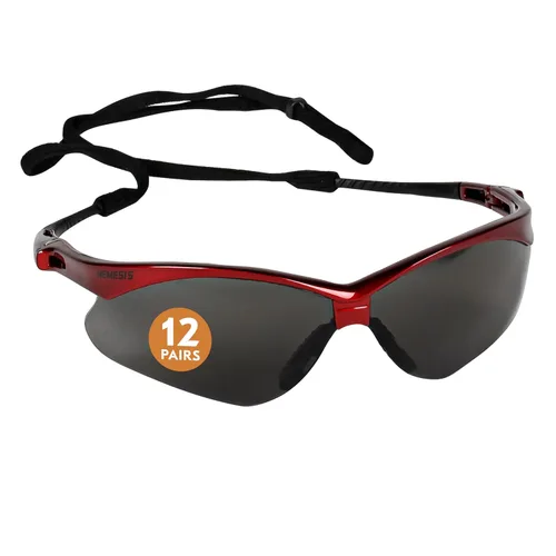 Jackson Safety V30 Nemesis - anteojos de seguridad (12 pares/caja), paquete de de 12 Marco rojo con lente ahumada