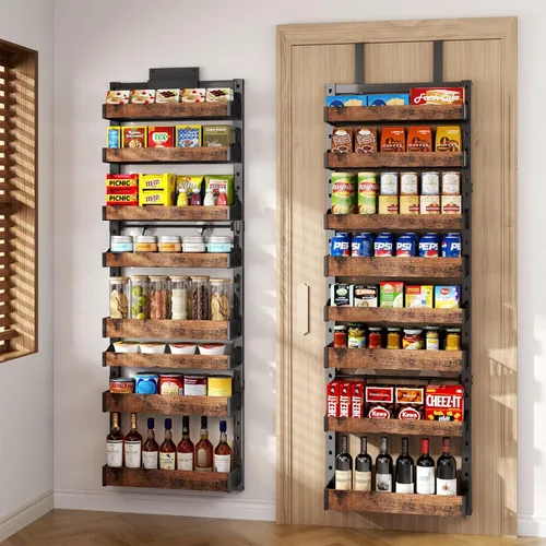 Organizador de despensa sobre la puerta de 8 niveles, estante de especias de metal resistente para montar en pared o colgar, con estantes de Negro