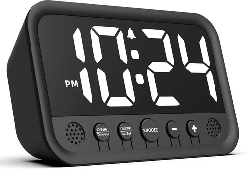 Miniatura 9 de Pequeño reloj digital LED para dormitorio, reloj despertador fuerte para adultos y adolescentes que duermen mucho Reloj de escritorio eléctrico