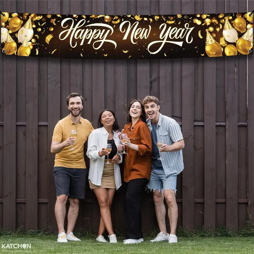 Miniatura 5 de KatchOn, XtraLarge - Cartel dorado de feliz año nuevo 2026-120 x 20 pulgadas, letrero de feliz año nuevo para decoraciones de Año Nuevo 2026