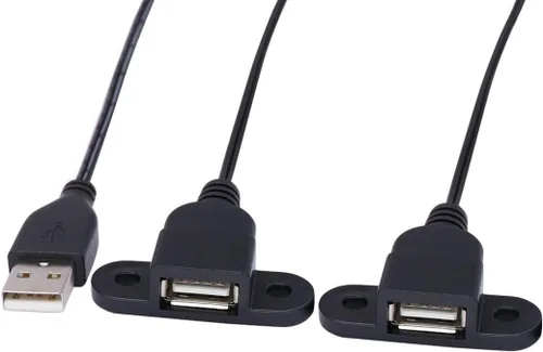 Miniatura 5 de Cable de extensión de carga USB 2.0 macho a doble hembra, mesita de noche para muebles, sofá, puerto de carga a bordo, cable de montaje en panel