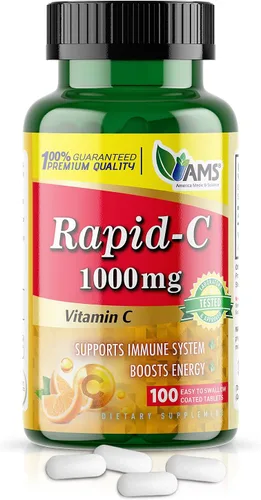 America Medic & Science Rapid-C - Suplemento de vitamina C de 1000 mg (1 paquete de 100 tabletas), refuerzo de energía, apoyo diario del sistema
