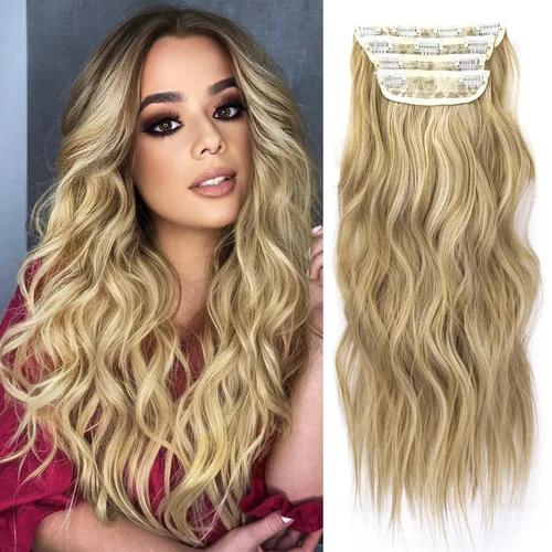 Miniatura 22 de 4 extensiones de cabello sintético suave y natural para mujer, rubio miel, mezcla de castaño castaño, extensiones para mujer