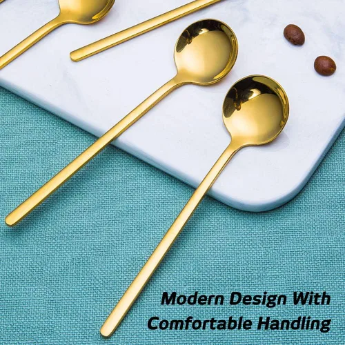 Miniatura 4 de Paquete de 6 cucharas de café expreso de acero inoxidable chapadas en oro, mini cucharaditas para café, azúcar, postre, pastel, helado, sopa Dorado