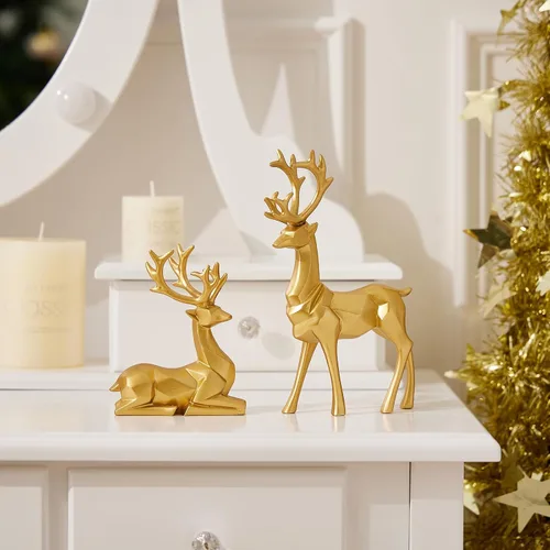 Miniatura 2 de Regalo Decorativo Navideño 2 Piezas Escultura de Ciervo 3D Adornos de Ciervo Geométricos Utilizados para Realzar la Atmosfera Festiva Chimenea Mesa