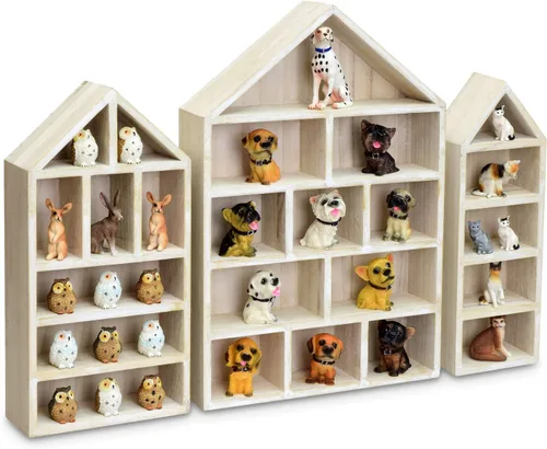 Miniatura 17 de Ikee Design Juego de 3 piezas montadas en la pared en forma de casa de madera con forma de cubículo de sombra con puerta, vitrina de almacenamiento
