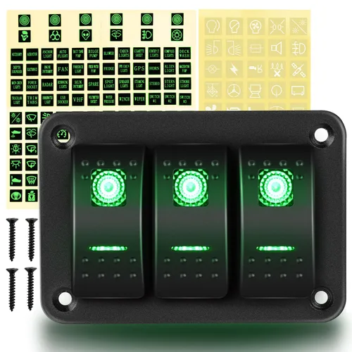 Miniatura 11 de GOOACC Panel de interruptores basculantes de 2 cuadras, 12 V, 24 V CC, color azul, panel de aluminio de 5 pines, encendido y apagado, panel