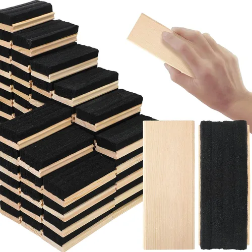 Fumete 108 borradores de pizarra de fieltro a granel, suministros para el aula, borrador de tiza de madera para limpiadores de pizarra, plumero para