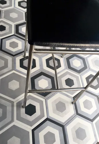 Miniatura 5 de Mama Mia - Azulejo de porcelana hexagonal gris con patrón geométrico (9 unidades, 10,2 x 11,4 pulgadas)
