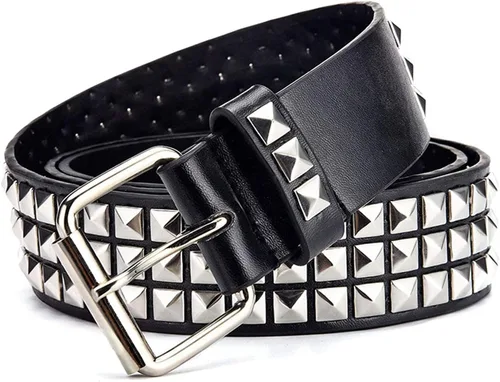 Miniatura 2 de Cinturón negro con tachuelas punk rock remache cinturón con ojales y pirámide de metal brillante para mujeres y hombres