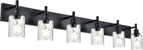 Miniatura 12 de 6 luces de tocador de baño, níquel cepillado, accesorios de iluminación de baño sobre espejo con vidrio transparente, aplique de pared industrial