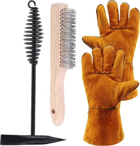 Miniatura 9 de Glarks Martillo astillador de 10 pulgadas con mango de resorte helicoidal y cepillo de alambre, par de guantes de soldadura para eliminar escoria