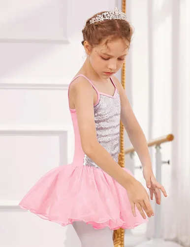 Miniatura 4 de Zaclotre Leotardo de lentejuelas para niñas pequeñas, leotardos de ballet con correa brillante, vestido tutú, traje de bailarina, disfraz de baile