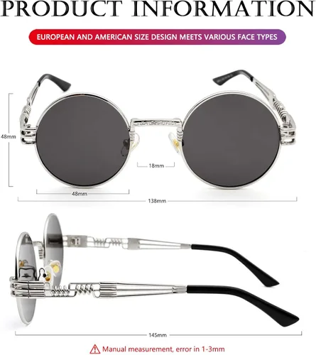 Miniatura 6 de AIEYEZO Gafas de sol redondas steampunk Circle Lennon Hippie marco de metal lente de bloqueo UV 100