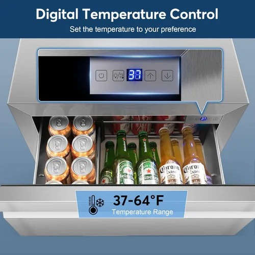Miniatura 2 de FoMup - Refrigerador bajo encimera de acero inoxidable con 3 cajones, refrigerador de bebidas para exterior con ruedas, diseño impermeable y control