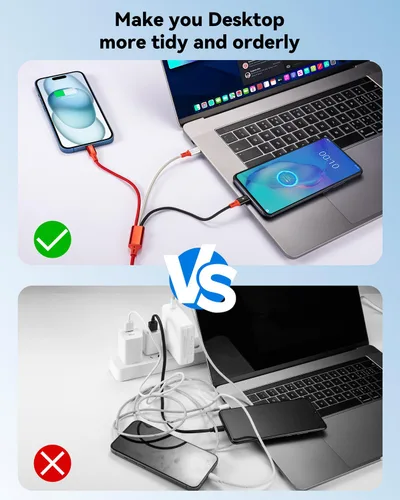 Miniatura 5 de Paquete de 2 cables de carga múltiple, 3 en 1, retráctil, cable de carga rápida, cargador USB C con Lightning/Micro/Tipo C para iPhone, iPad, Rojo