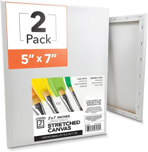 ArtSkills Lienzos estirados para pintar, suministros de pintura en lienzo de 5 x 7 para artistas, paquete de lienzo en blanco, paquete de 2