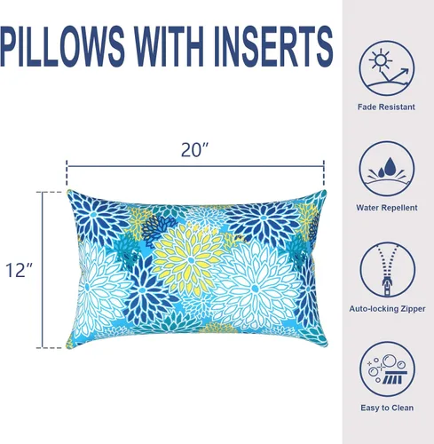 Miniatura 472 de Juego de 2 almohadas para exteriores de 16 x 16 pulgadas, repelentes al agua con interiores, para muebles de patio, hogar, jardín, geometría bohemia