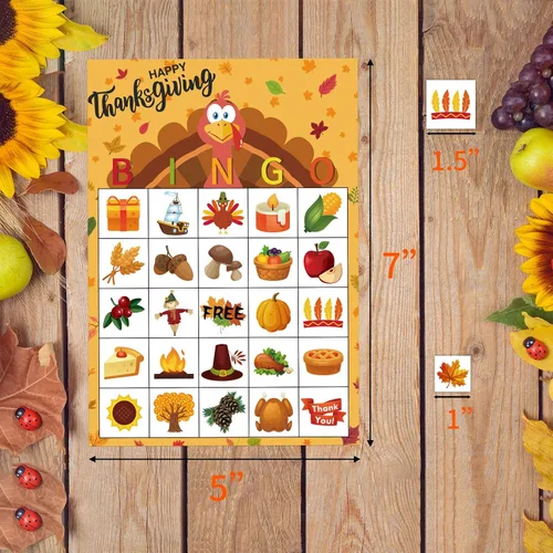 Miniatura 3 de MISS FANTASY Juegos de Acción de Gracias, juego de bingo de Acción de Gracias para niños, 24 jugadores, tarjetas de bingo para la familia