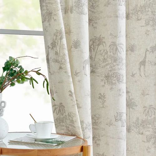 Miniatura 19 de Jinchan Cortinas de lino para sala de estar de 63 pulgadas de largo, con estampado de hojas tropicales, cortinas botánicas de lino estilo rústico