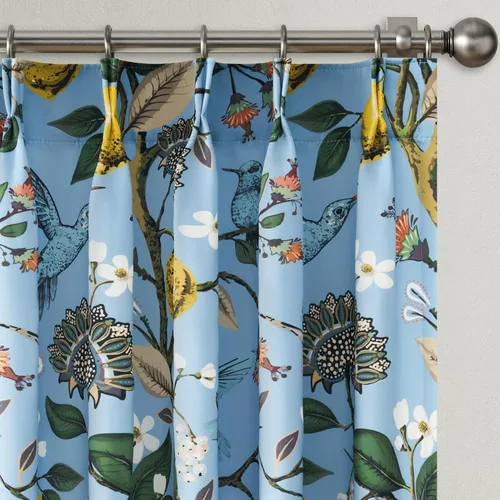 Miniatura 27 de Cortinas beige para cocina, 36 pulgadas de largo, diseño floral botánico de limón y colibrí, cortinas plisadas para oscurecer la habitación