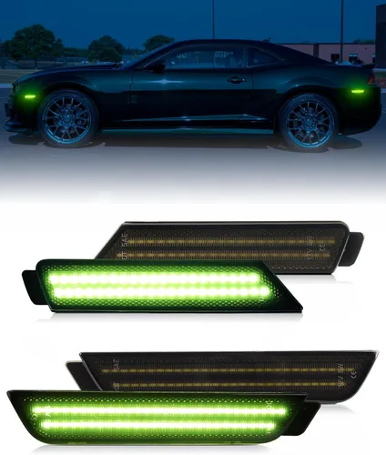 Miniatura 8 de Luz de marcador lateral verde compatible con Chevy Camaro de 5ª generación 2010 2011 2012 2013 2014 2015, luces LED ahumadas 4