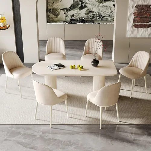 Miniatura 28 de Mesa de comedor negra de 55 pulgadas, una mesa rectangular de extremo redondeado con patas de diseño ondulado para cocina, comedor, oficina en casa