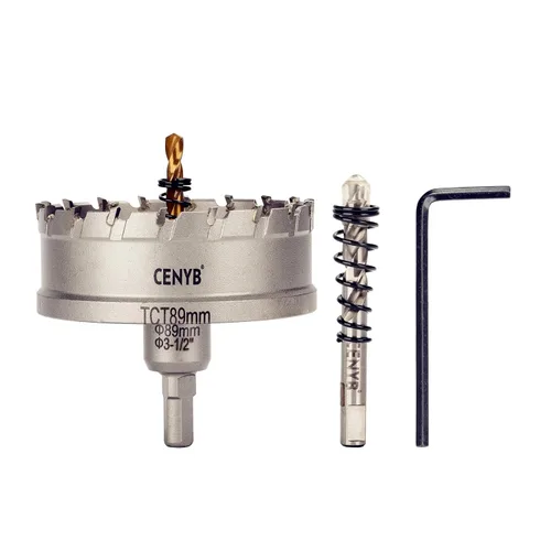 Miniatura 63 de 10 piezas (16-54 mm) Kit de sierra perforadora de carburo TCT para metales duros. Incluye 2 brocas de titanio, 1 broca piloto escalonada y 2 llaves