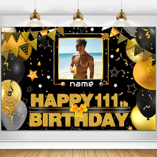 Miniatura 81 de Cartel decorativo personalizado de feliz cumpleaños número 100 - Personalización disponible - Negro y dorado - Tamaño grande - Admite fotos