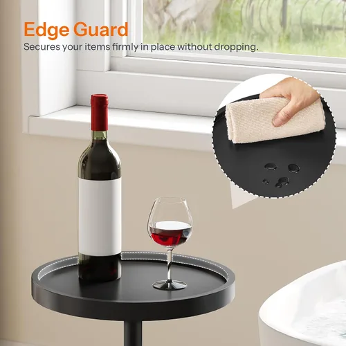 Miniatura 9 de HOOBRO Mesa auxiliar redonda pequeña, mesa de bebidas de bambú, mesa de café Martini con acento de pedestal para espacios pequeños en sala de estar