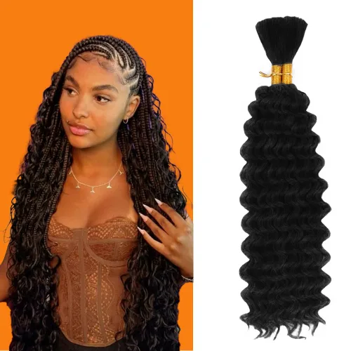 Miniatura 36 de Cabello bohemio para trenzar de 18 pulgadas, 2 paquetes de cabello ondulado profundo a granel para trenzas bohemias, sin trama, extensiones
