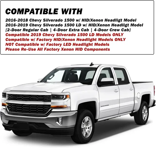 Miniatura 5 de SOCKIR Conjunto de faros delanteros HID/Xenon para Chevy Silverado 1500/2019 Chevy Silverado 1500/2019 Chevy Silverado 1500 LD 2016 2017 2018